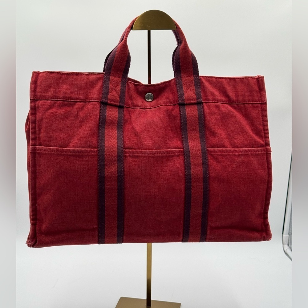 Hermès Fourre-Tout GM Red Burgundy Canvas Tote Bag